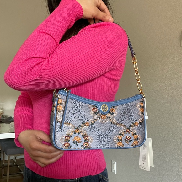 New✨tory burch T monogram brocade studio crossbody bag - Picture 12 of 16